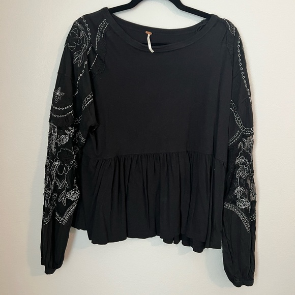 Free People Embroidered Penny Peplum Tee - Picture 2 of 5